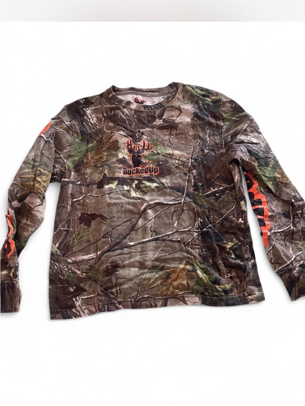 Men’s Camo Long Sleeve Shirt with Orange Accent